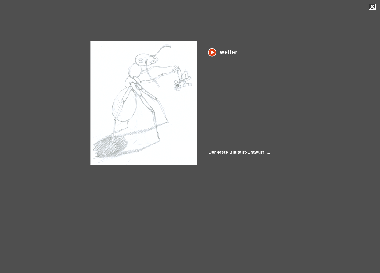 Abbildung Bleistift-Skizze "Riesen-Ameise kitzelt lachenden Jungen"