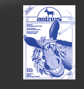 Größere Abbildung Titelbild "asinus" mit Eselskopf im Lorbeerkranz