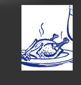 Größere Abbildung Ausschnitt Tusche-Zeichnung "gegrilltes Hähnchen"