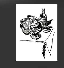 Größere Abbildung Tusche-Zeichnung "Tee mit Rum"