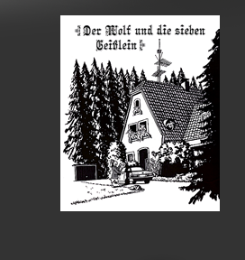 Größere Abbildung Tusche-Zeichnung "Mutter Geiß verlässt das Haus der 7 Geißlein"
